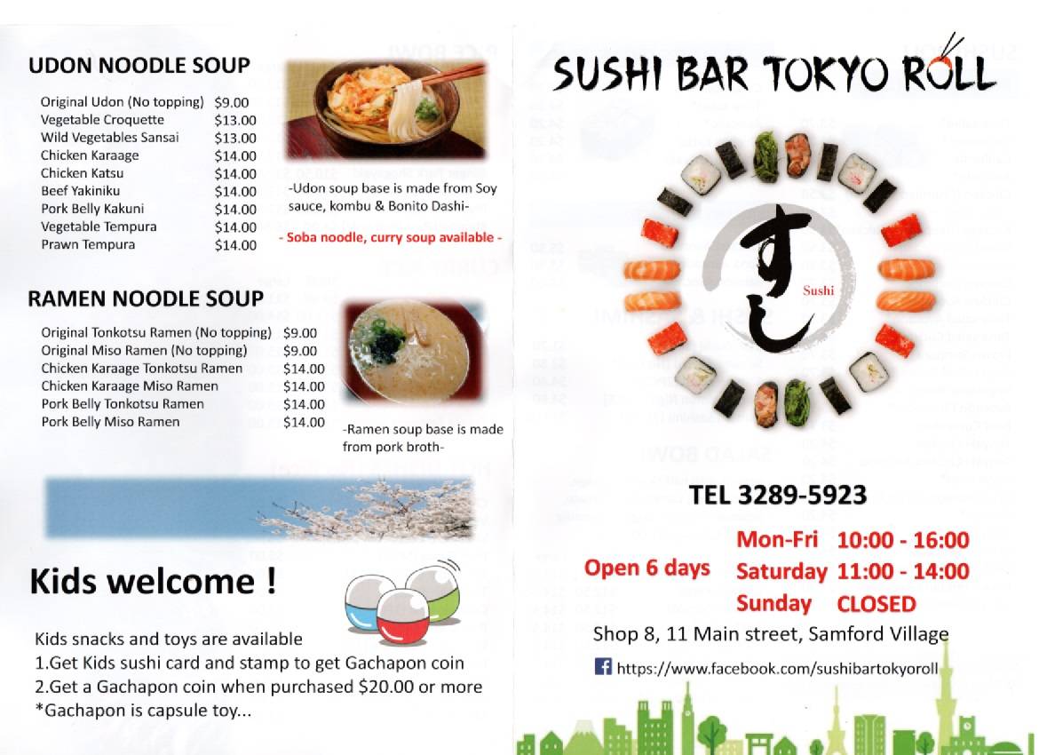 Menu at Sushi Bar Tokyo Roll, Samford Village