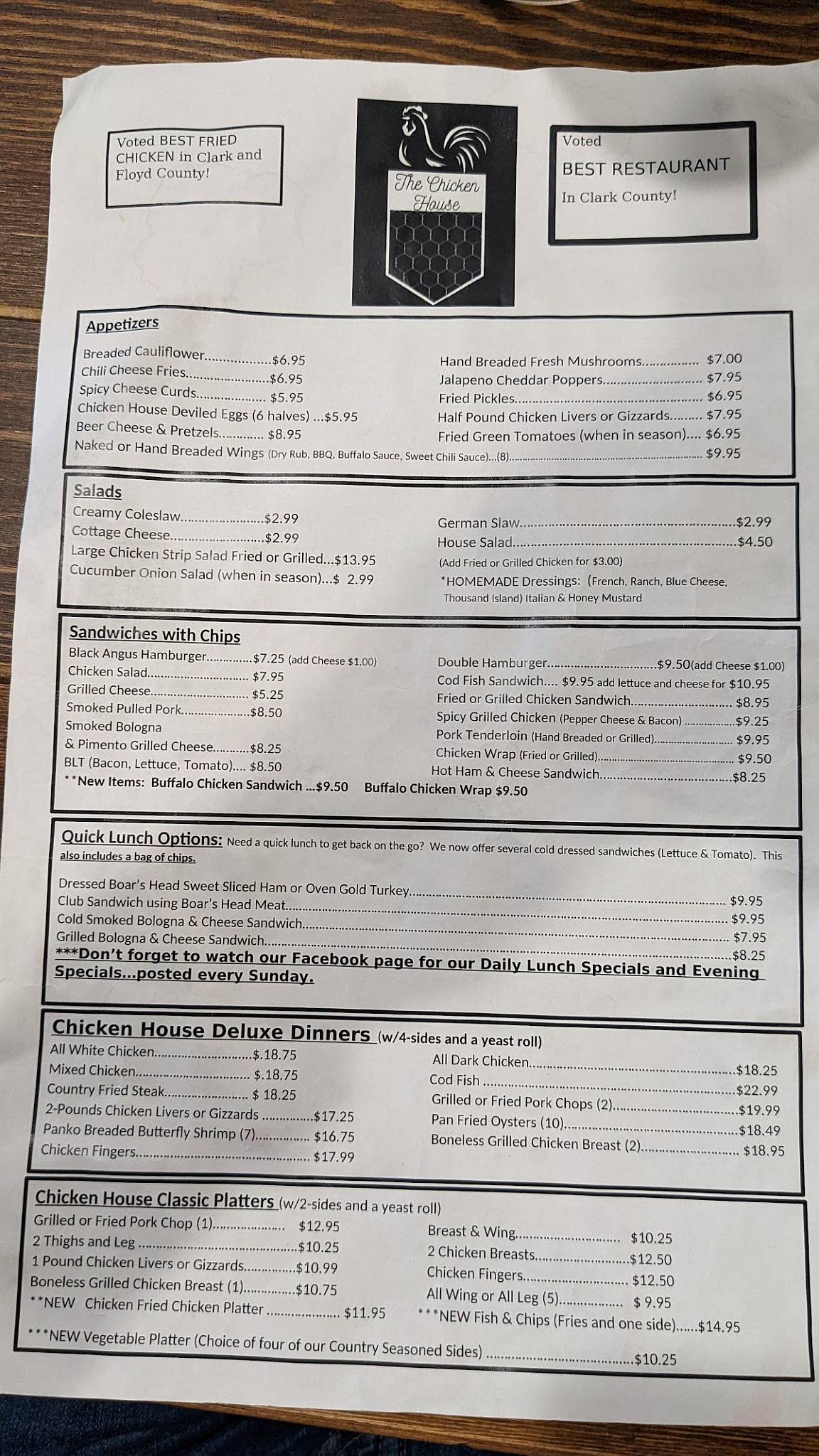 Menu at The Chicken House restaurant, Sellersburg, IN111