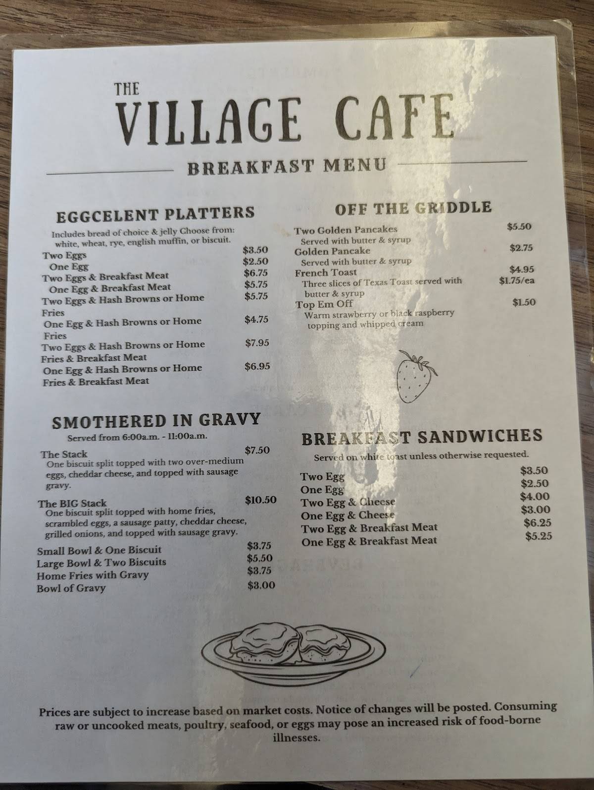 Menu at Village Café restaurant, Laurelville, Water St