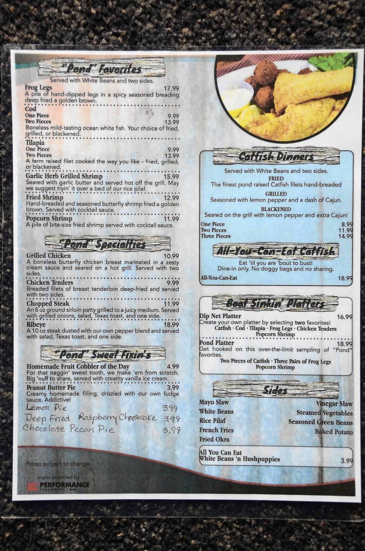 Menu at Willow Pond Catfish Restaurant, Eddyville