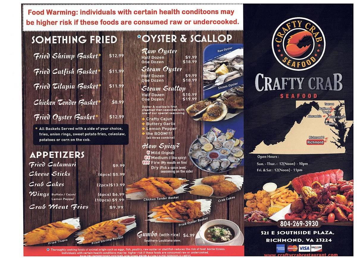 Menu at Crafty Crab Richmond Southside Plaza restaurant, Richmond