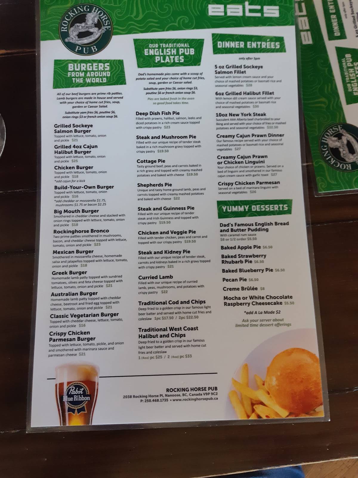 Menu at Rocking Horse Pub, Nanoose Bay