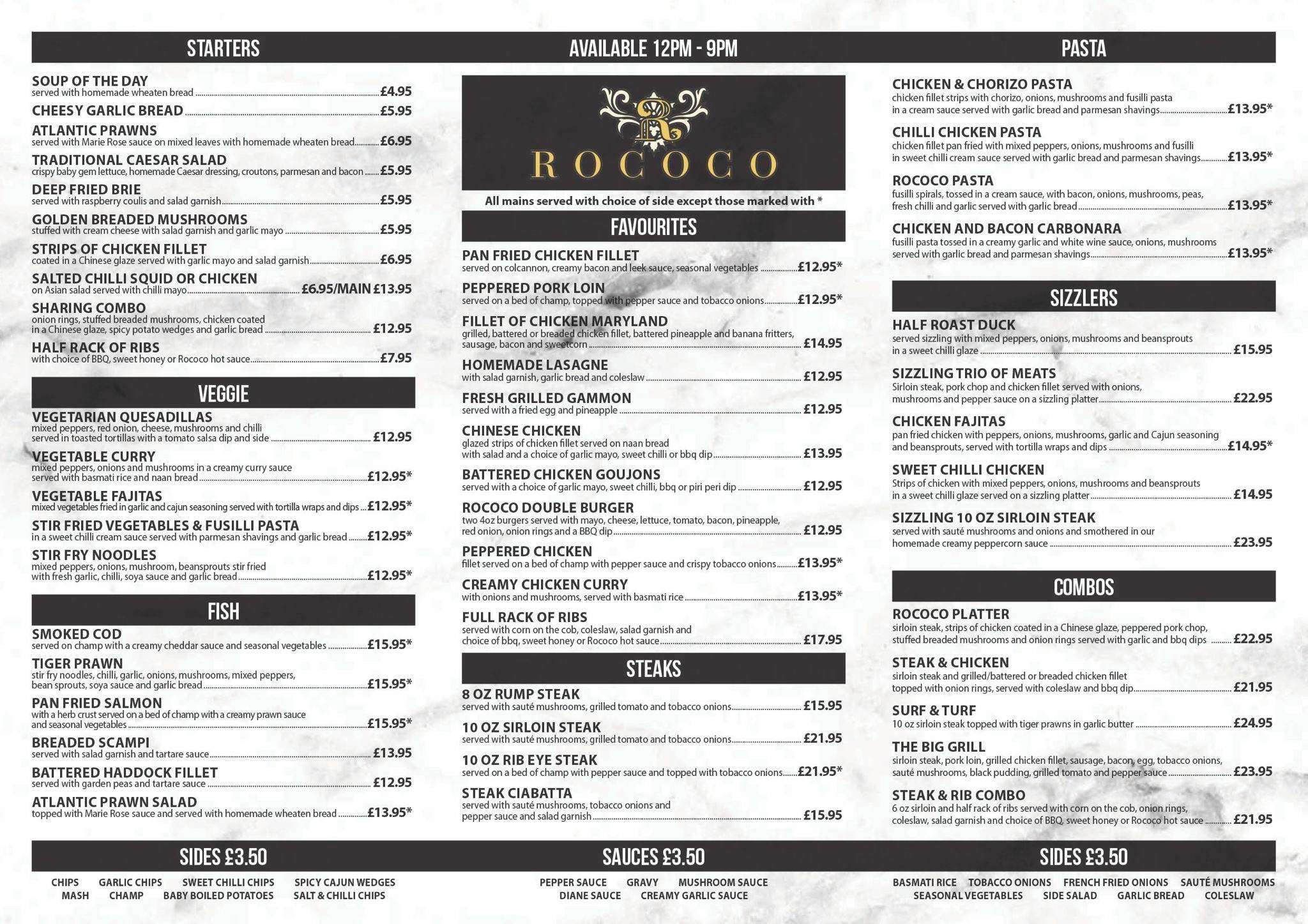 Menu at Rococo pub & bar, Antrim