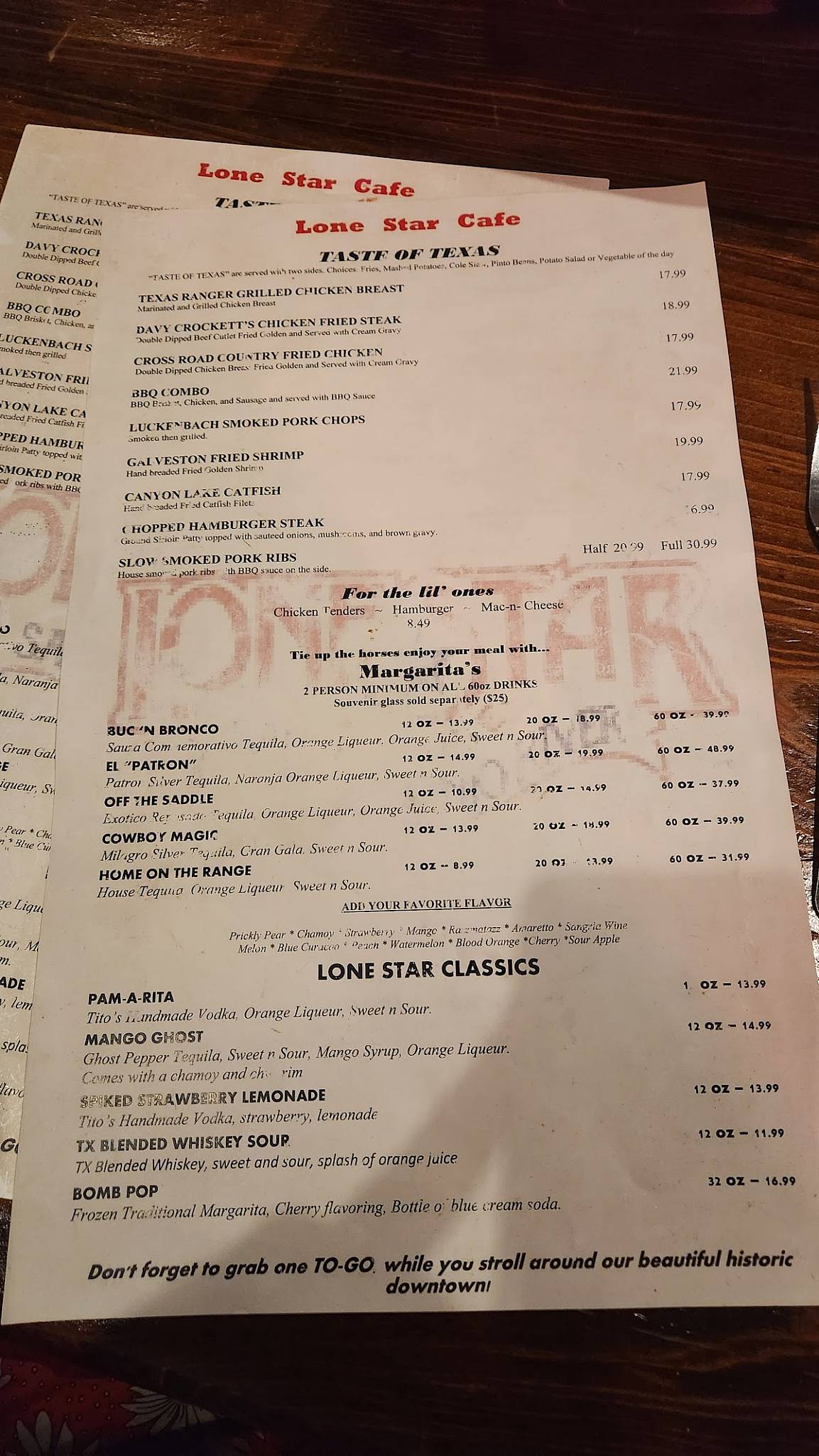 Menu at Lone Star Cafe, San Antonio, 237 Losoya St