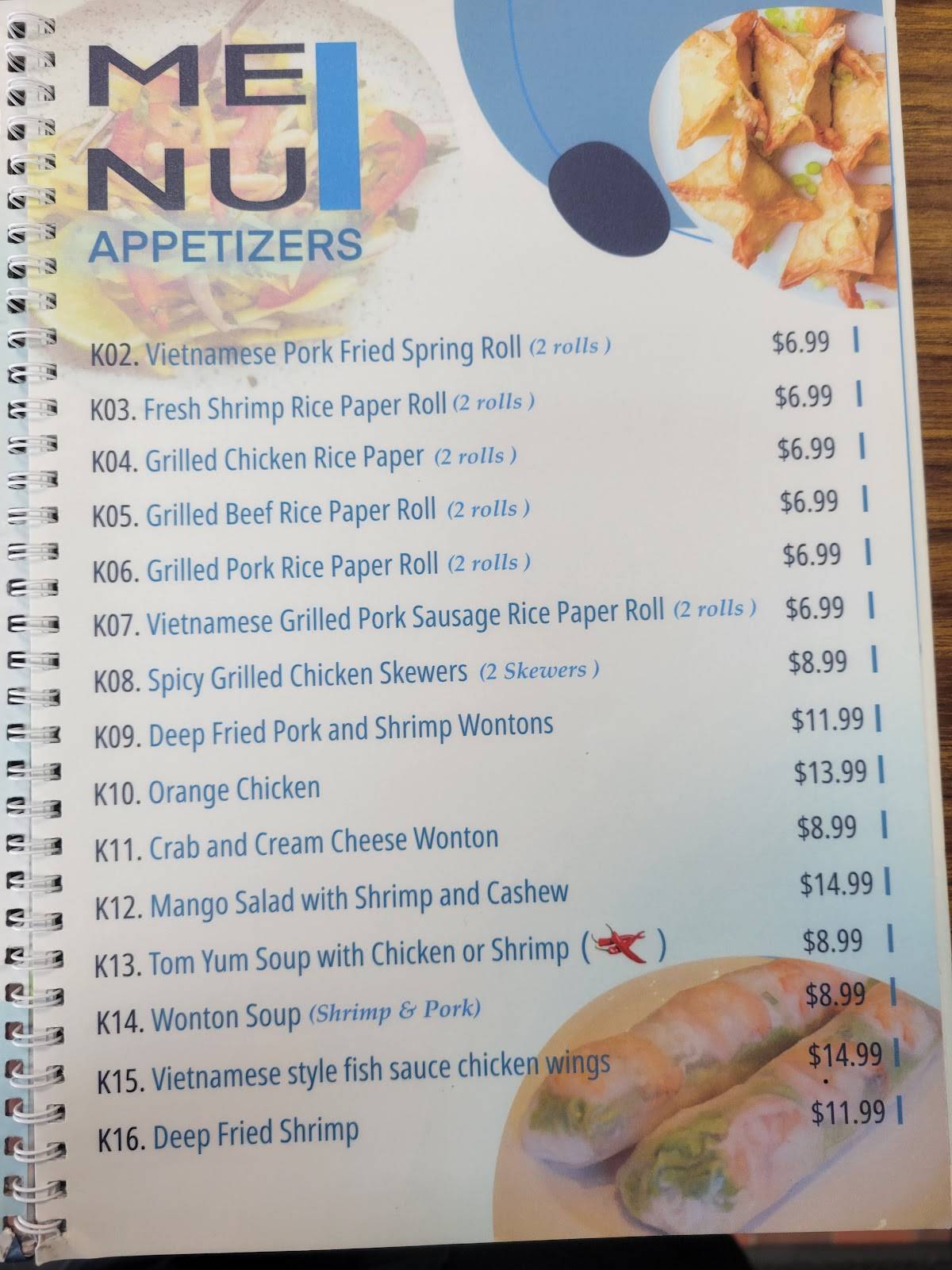 Menu at Pho Nhung Sarnia restaurant, Sarnia