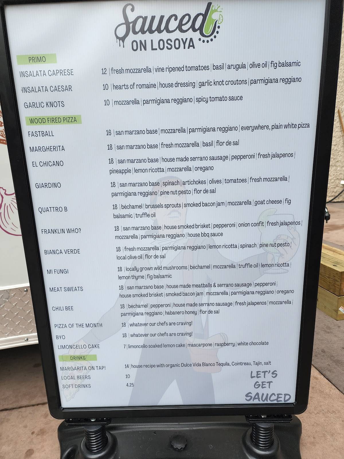 Menu at Sauced On Losoya pizzeria, San Antonio