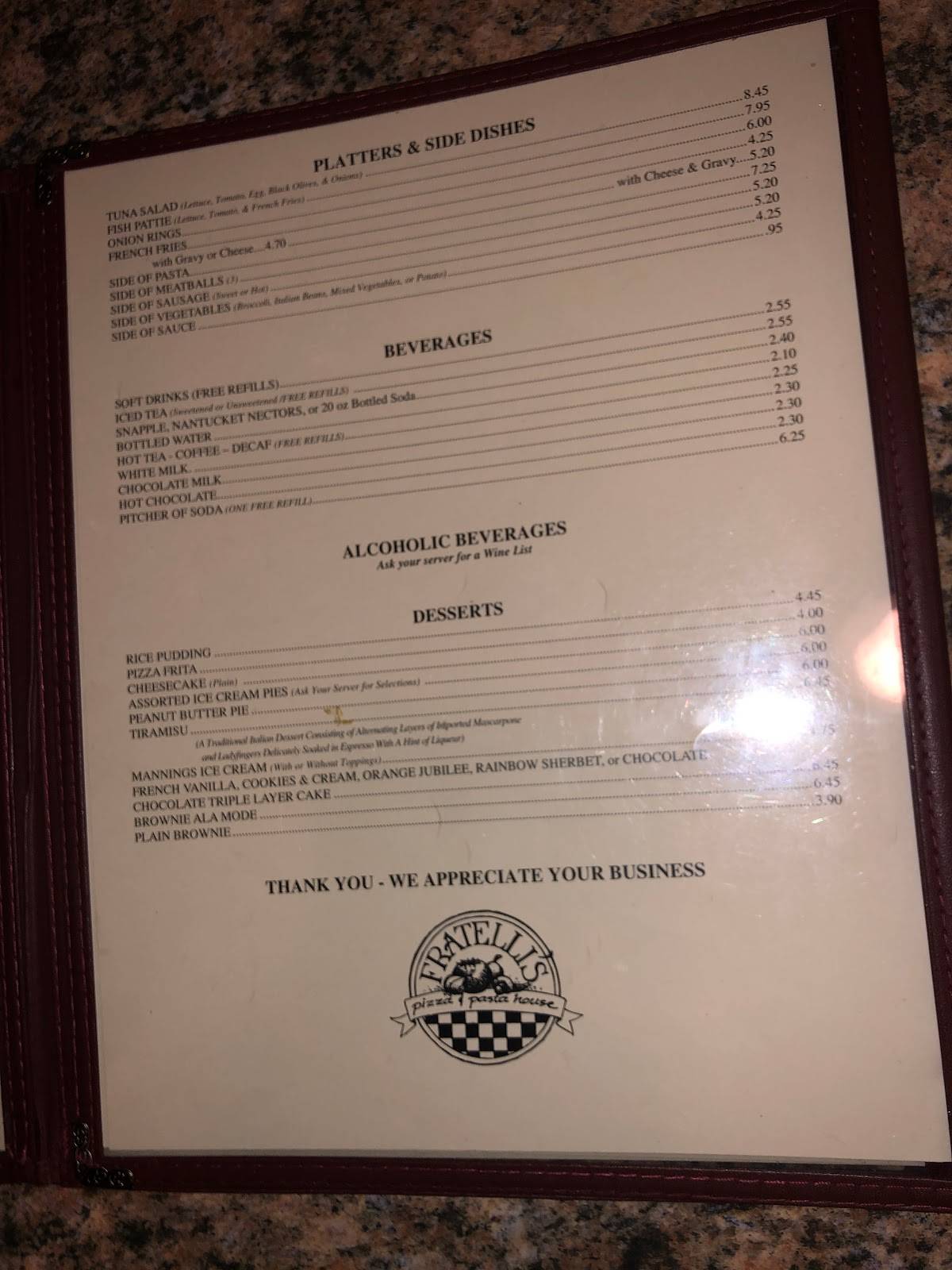 Menu at Fratelli's Restaurant, Scranton