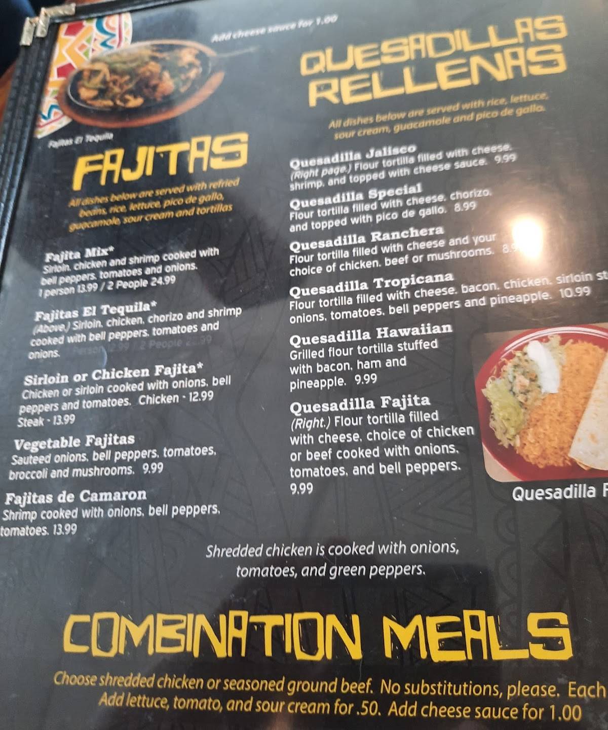 Menu at El Tequila restaurant, Shawano