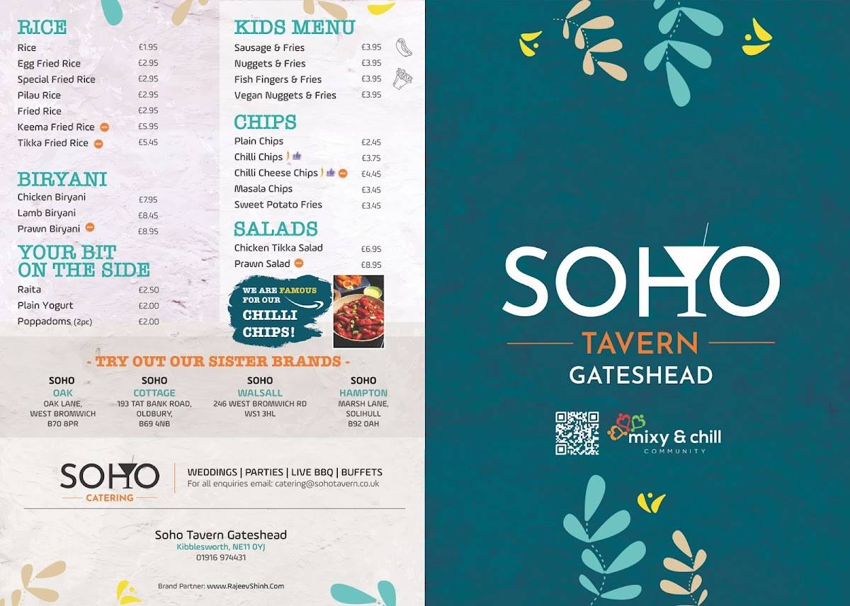 Menu at Soho Tavern Gateshead restaurant, Gateshead