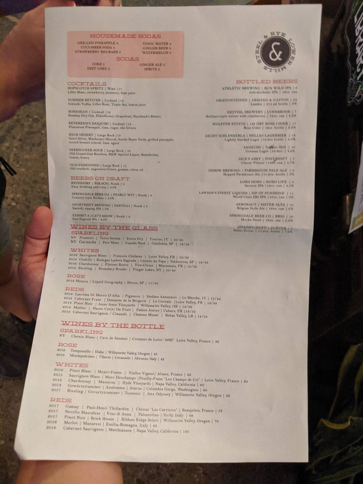 Menu at Steel & Rye restaurant, Milton