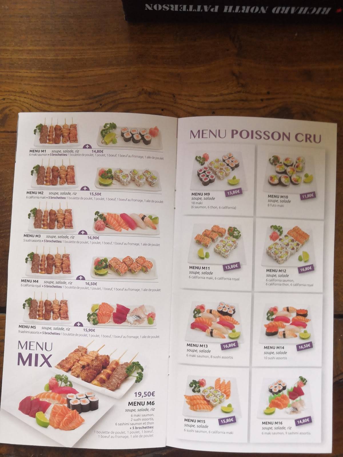 Menu au Sushi yuki restaurant, Gif-sur-Yvette