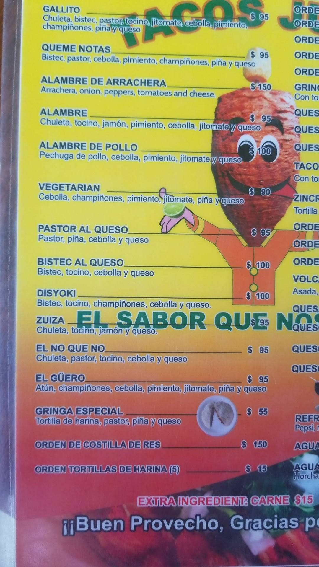 Menu at TACOS JUNIOR restaurant, Bucerías