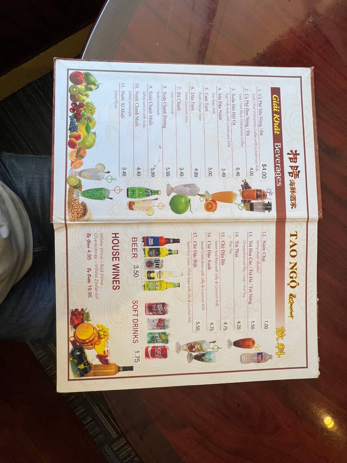 Menu at Tao Ngộ Restaurant, Houston