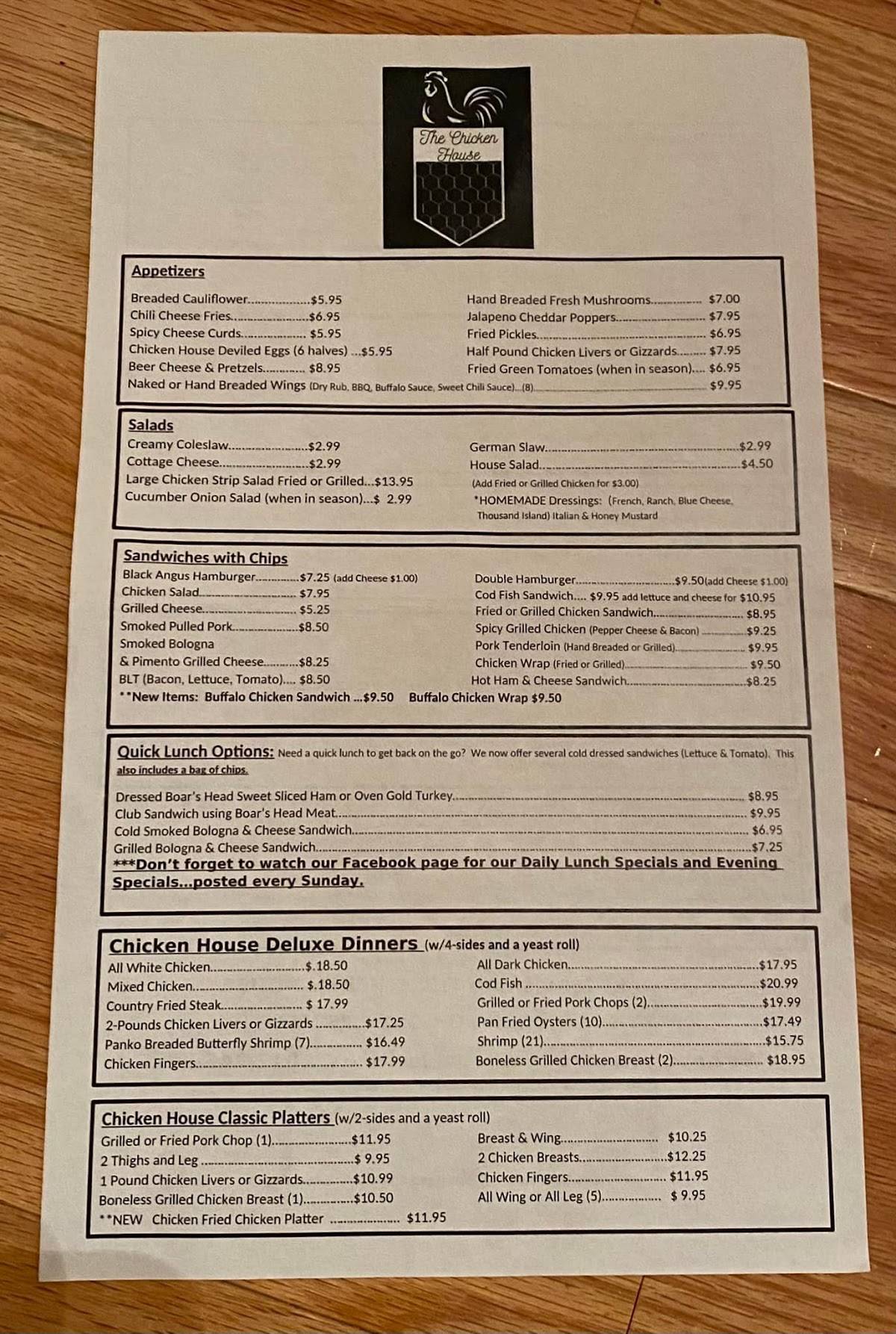 Menu at The Chicken House restaurant, Sellersburg, IN111