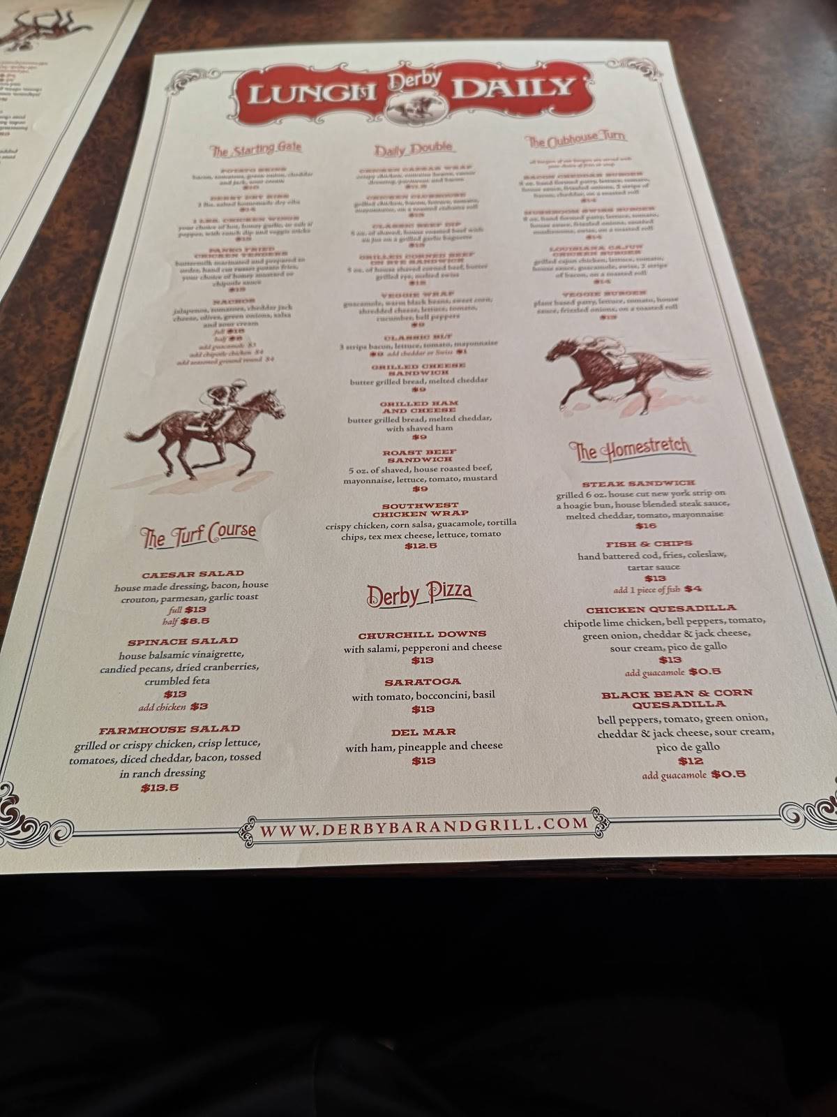 Menu at The Derby Bar and Grill, Surrey