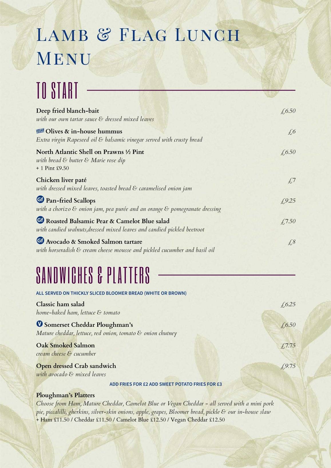 Menu at The Lamb & Flag Inn pub & bar, Taunton
