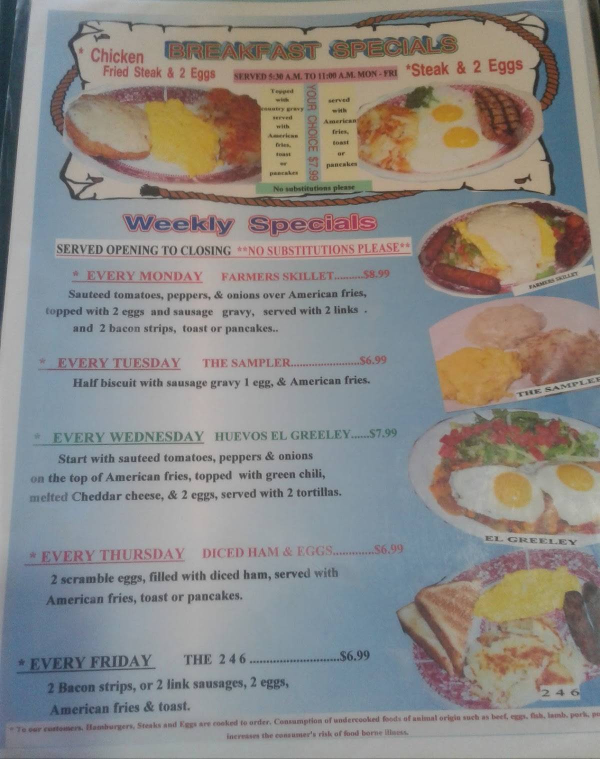 Menu at The Paragon Family Restaurant, Greeley