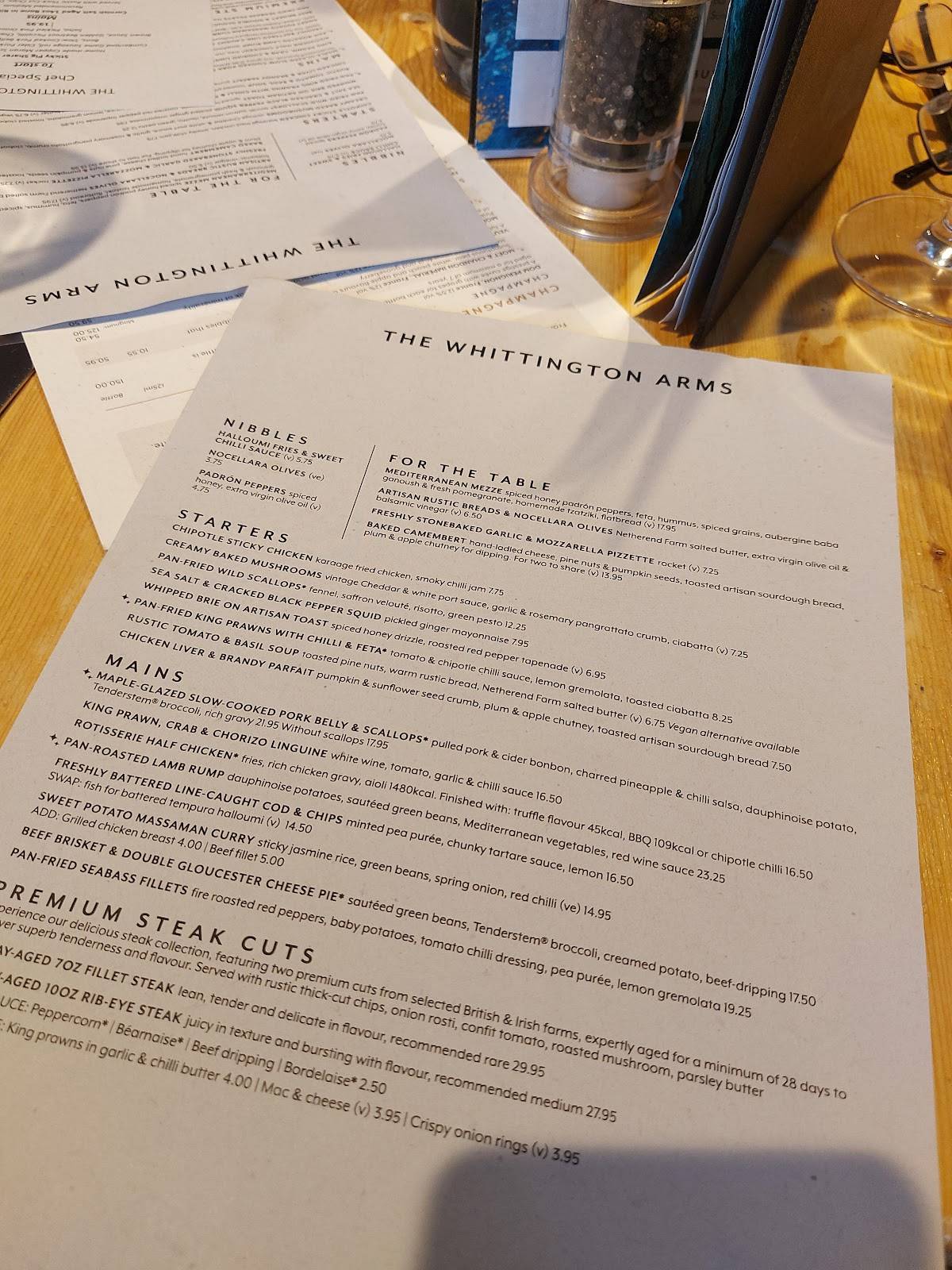 Menu at The Whittington Arms pub & bar, Lichfield, Tamworth Rd