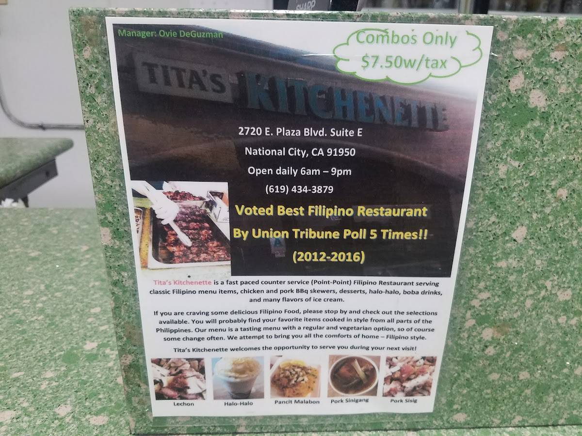 Menu at Tita's restaurant, National City