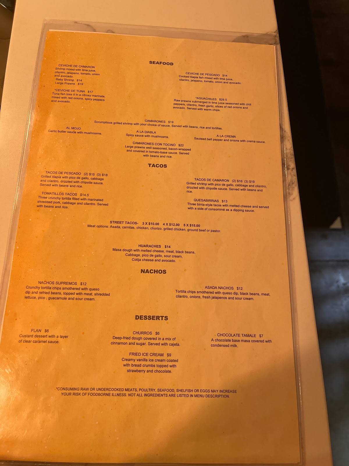 Menu at Tomatillo Authentic Mexican Flavors restaurant, Kennewick
