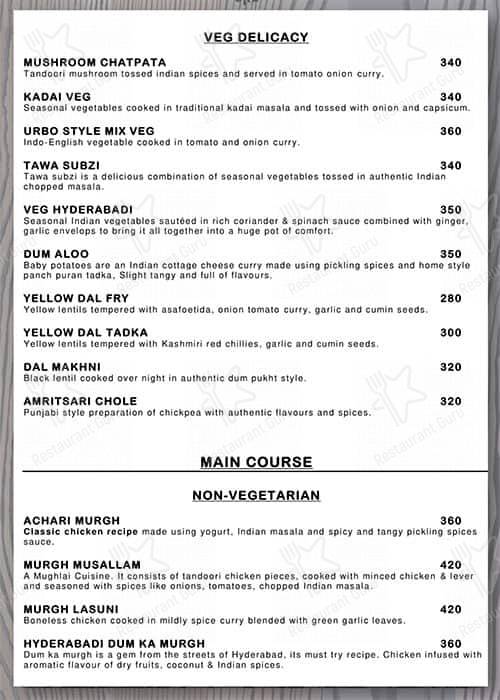 Menu at Urbo, Pune