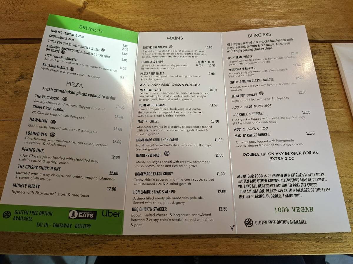 Menu at VK Plant Based Diner restaurant, Waterlooville