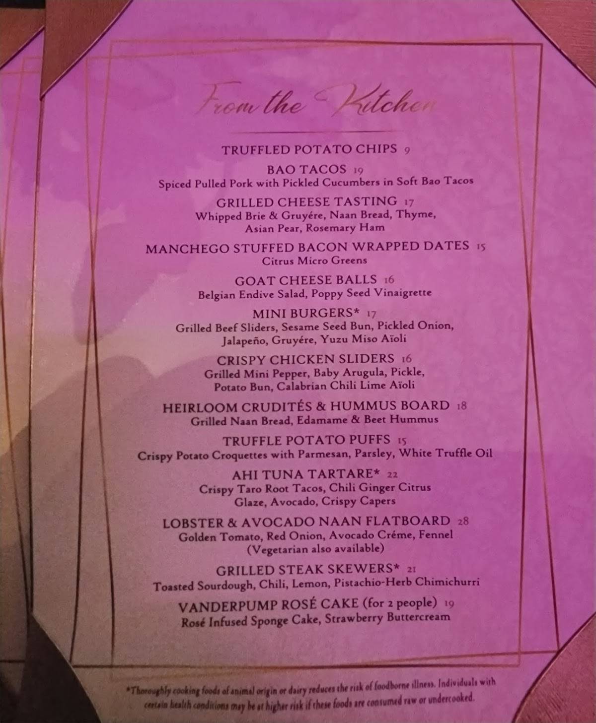 Menu at Vanderpump Cocktail Garden pub & bar, Las Vegas