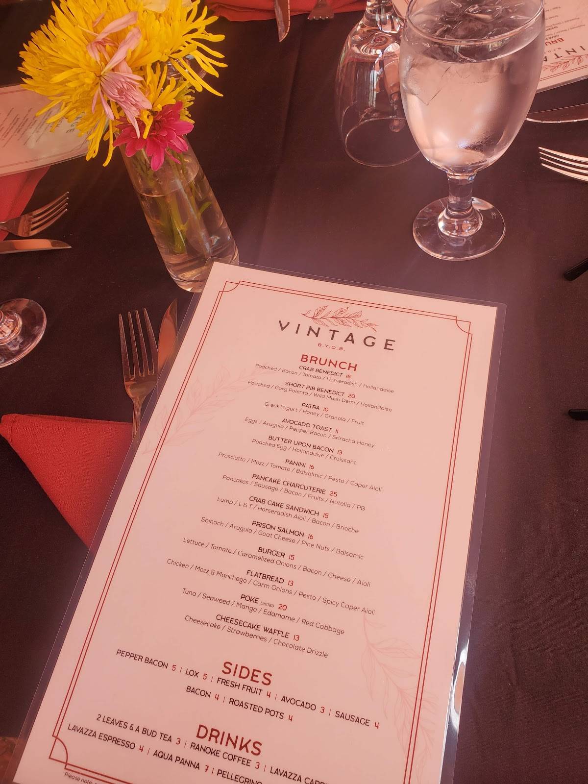 Menu at Vintage BYOB steakhouse, Cape May