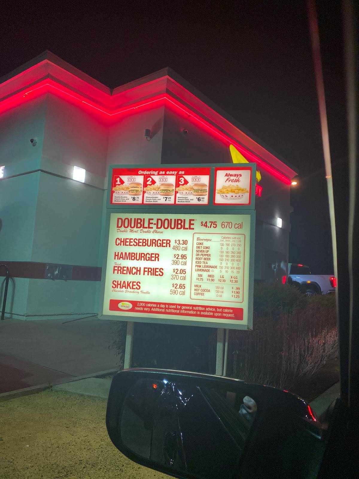 Menu at InNOut Burger fast food, Visalia, S Mooney Blvd