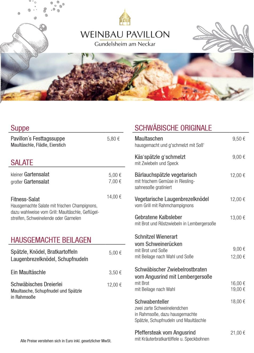 Speisekarte von Weinbau Pavillon pub & Bar, Gundelsheim