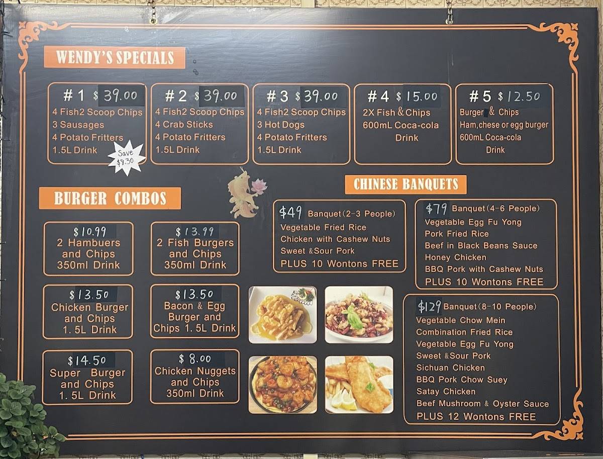 Menu at Wendy's Fish Shop restaurant, Rotorua