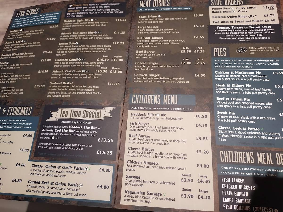 Menu at Whiteheads Fish and Chips Ltd restaurant, Hornsea