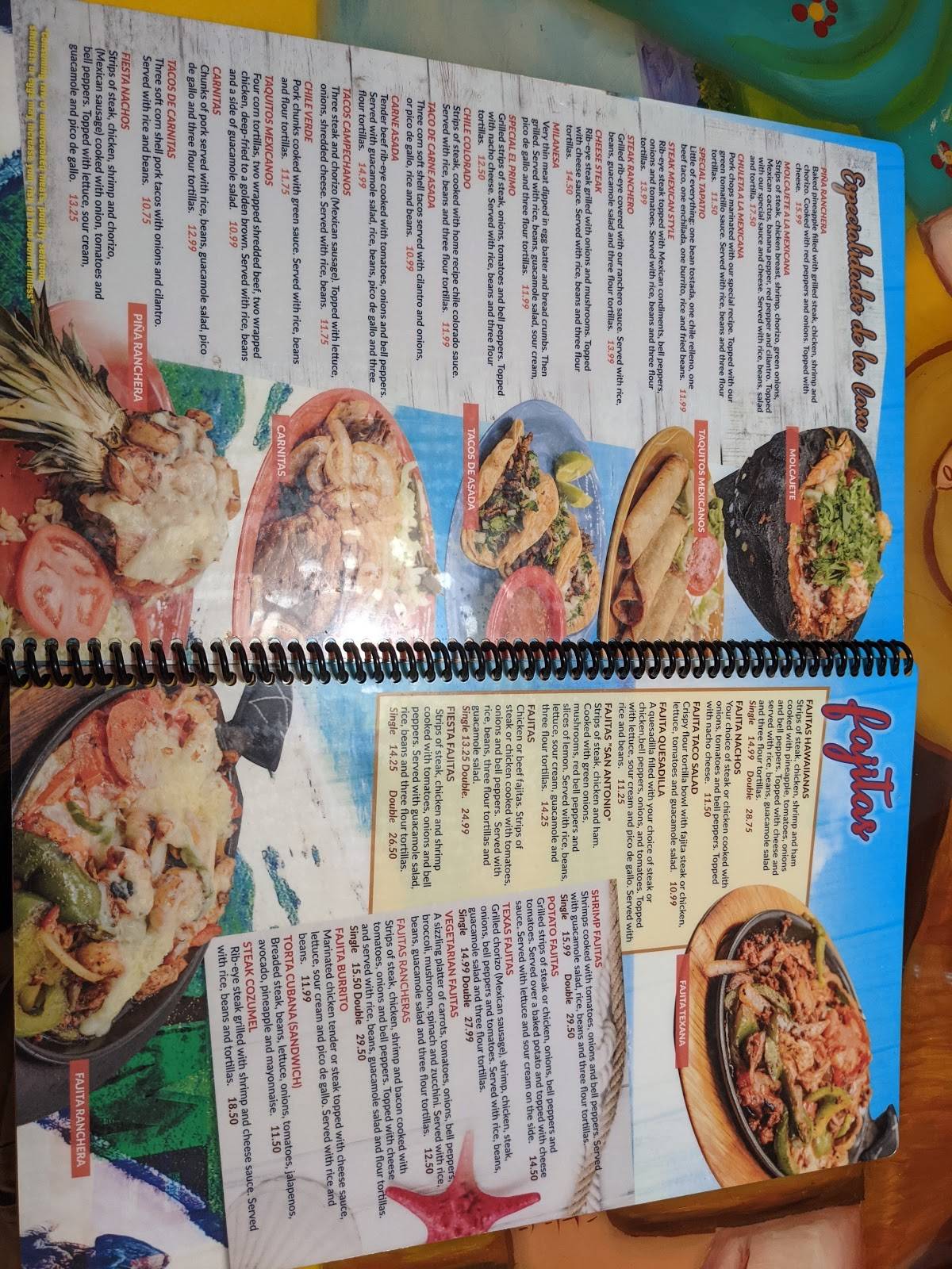 Menu at Cozumel Mexican Restaurant, Whitewater