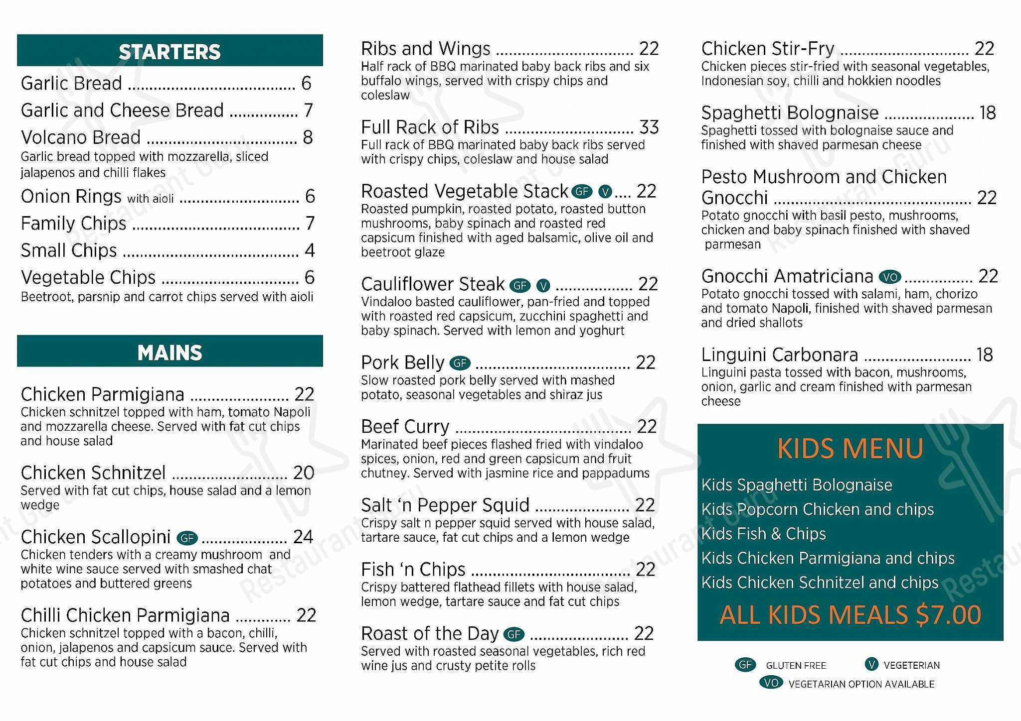 Menu at Whittlesea Bowls Club, Whittlesea