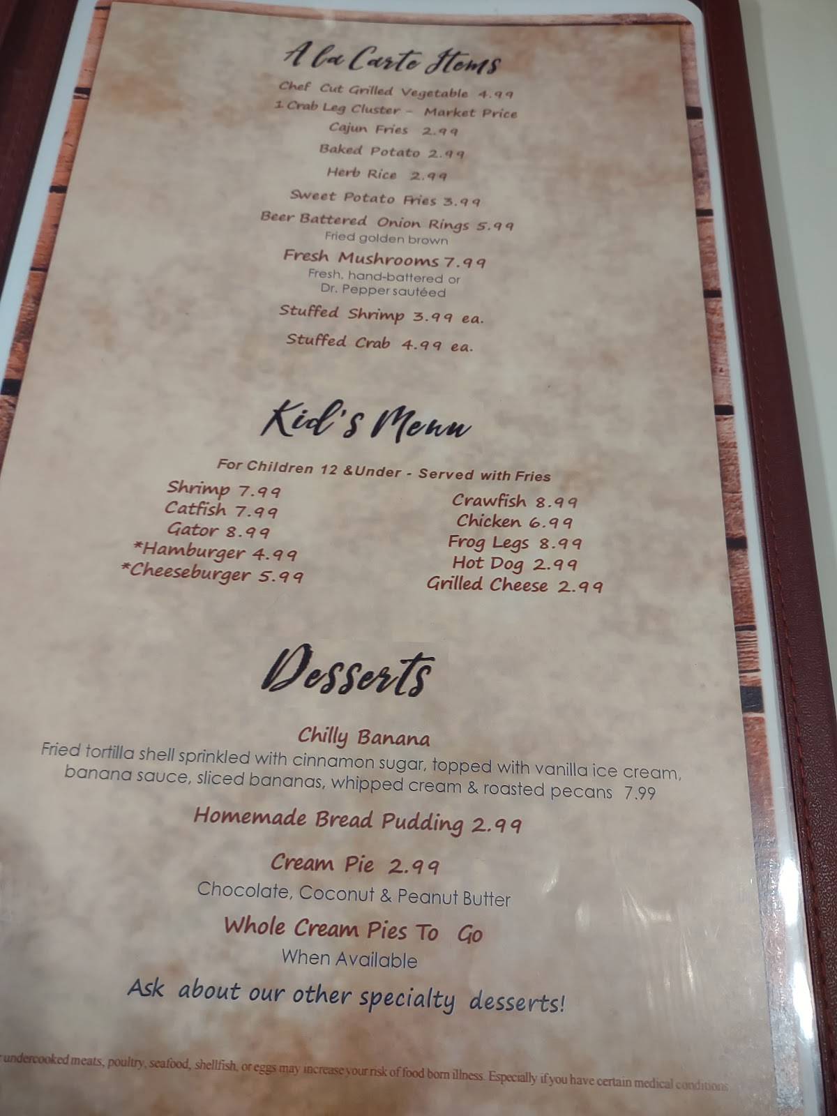 Menu at Who Dat's Cajun Restaurant, Bald Knob