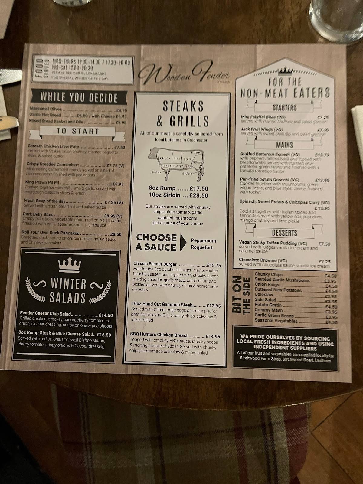 Menu at Wooden Fender pub & bar, Colchester, Colchester Rd