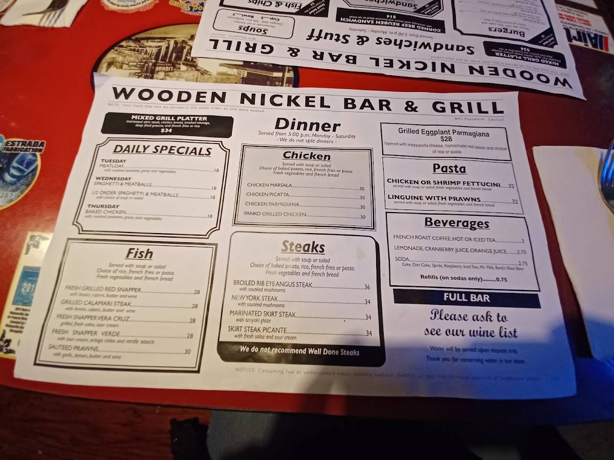 Menu at Wooden Nickel Bar & Grill, Freedom