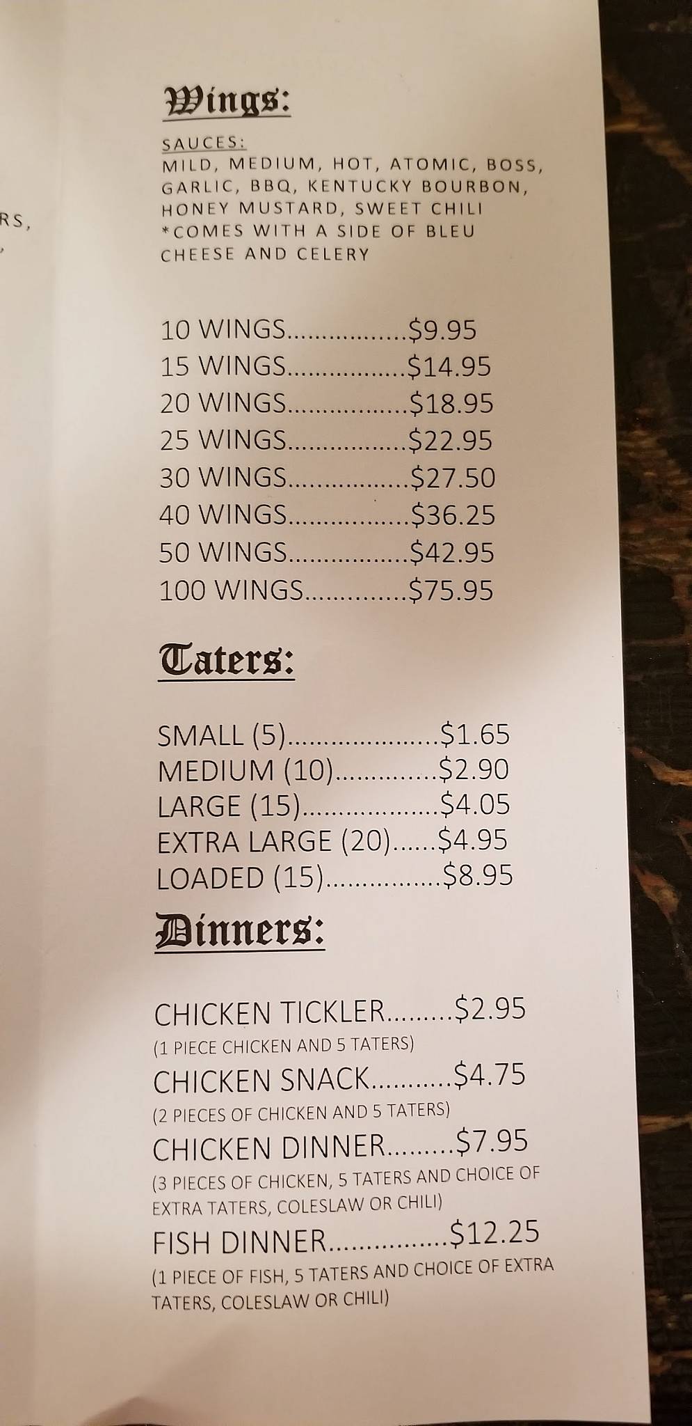 Menu at Ye Olde Pizza Pub, Hamilton, NY12B