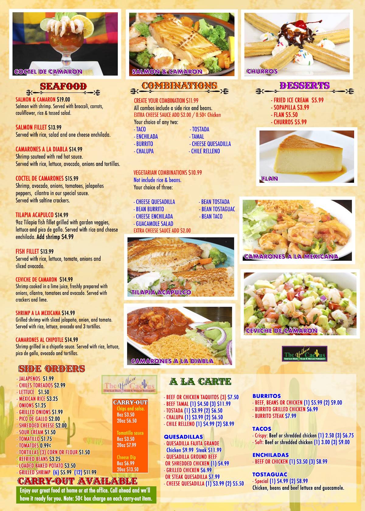 Menu at Yellow Cactus restaurant, Floyds Knobs