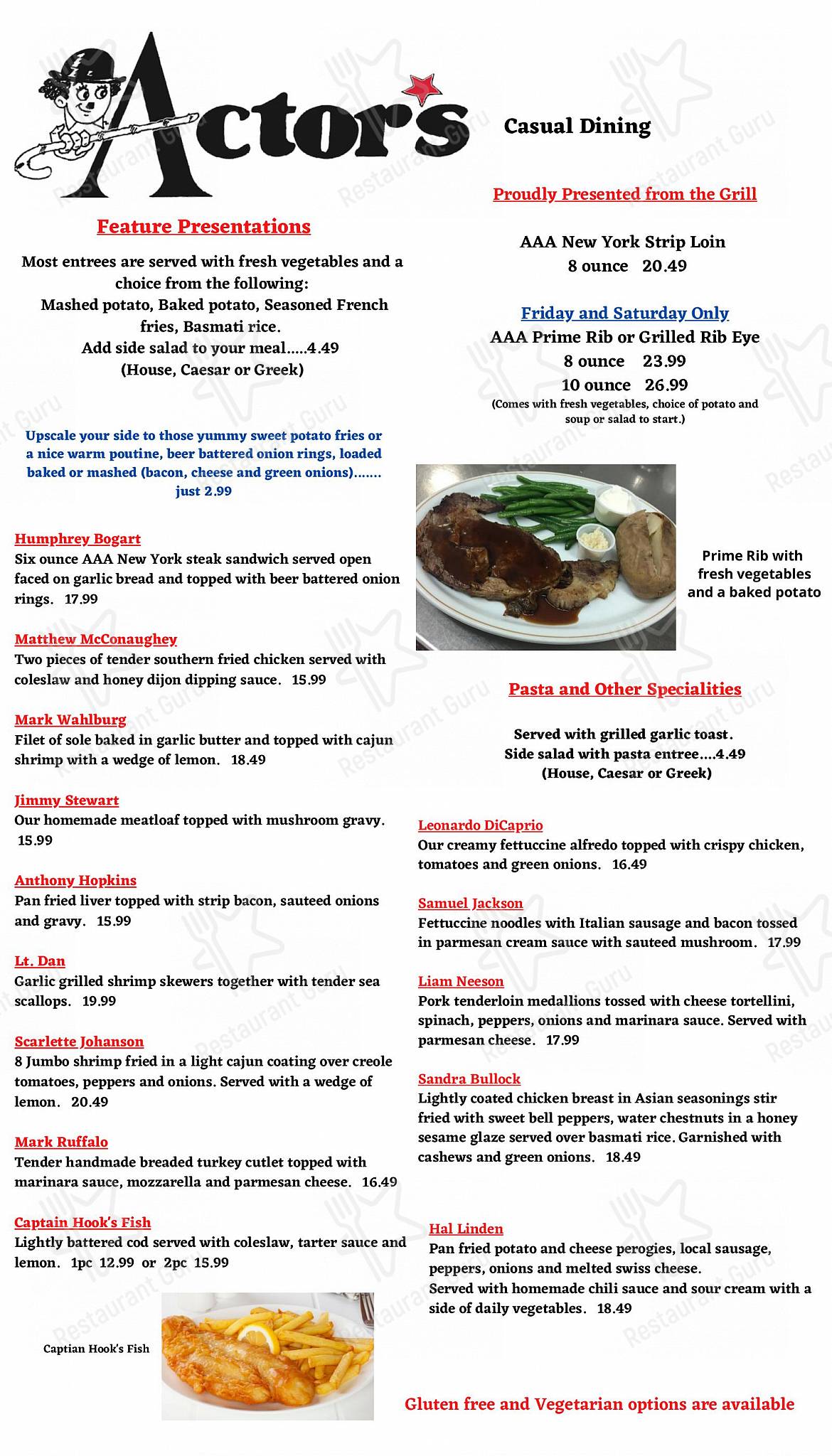 Menu at Actor's Casual Dining restaurant, Petrolia