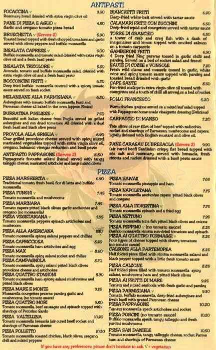 Pizzeria Pappagone menu