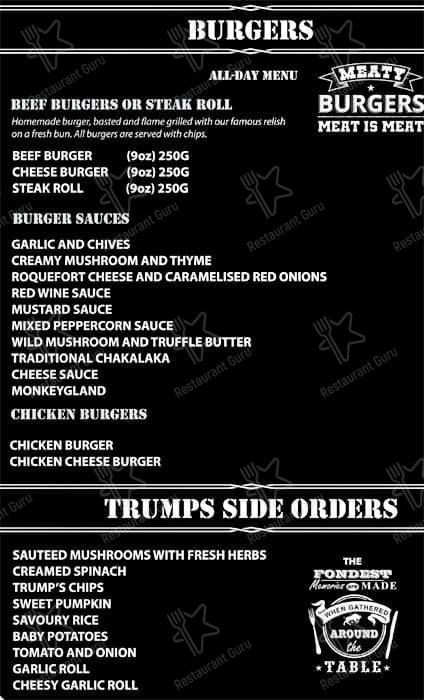 Trumps Grillhouse and Butchery menu