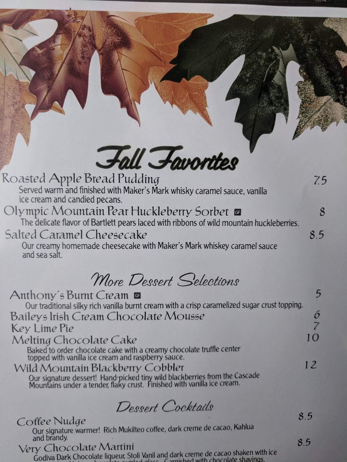 Menu at Anthony's at Sinclair Inlet restaurant, Bremerton, 20 ...