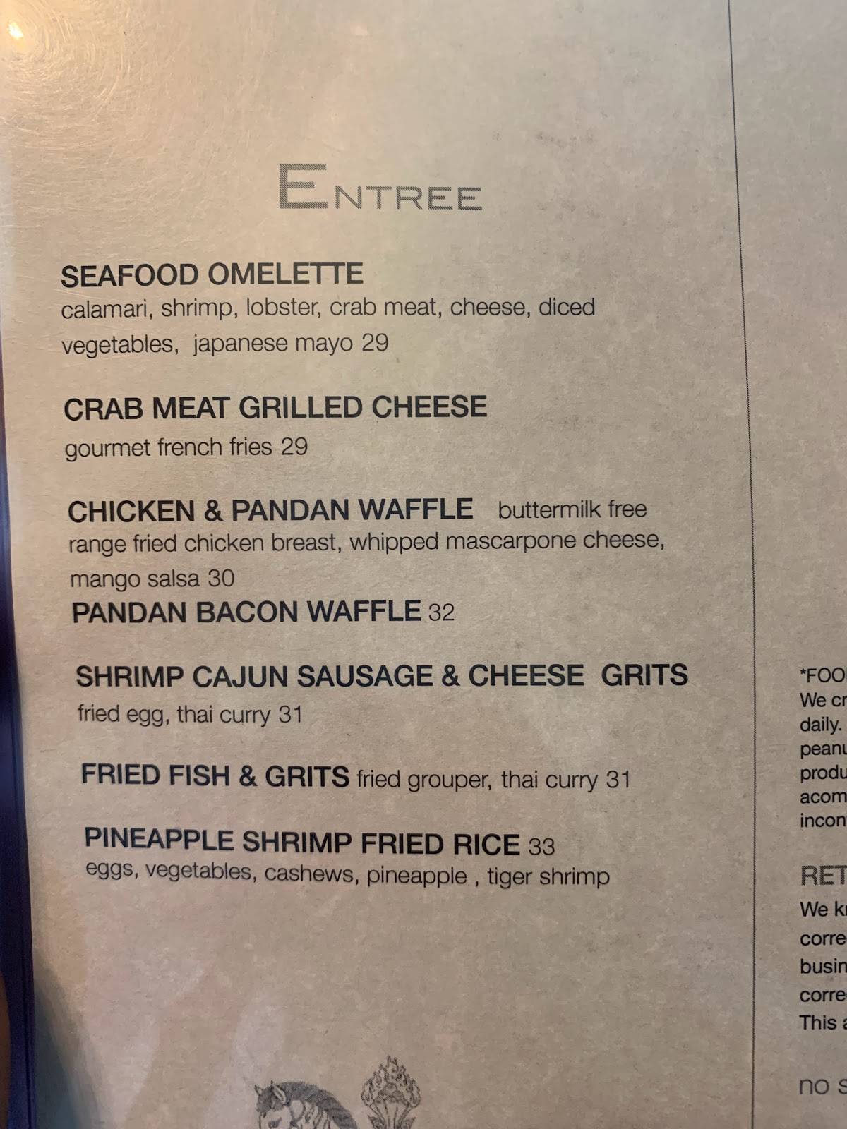 Menu at Poor Calvin's restaurant, Atlanta