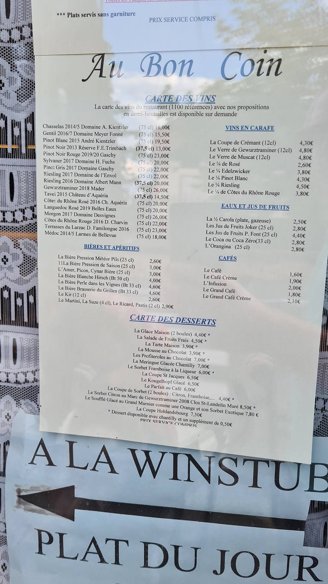 Menu au Restaurant Au Bon Coin, Wintzenheim