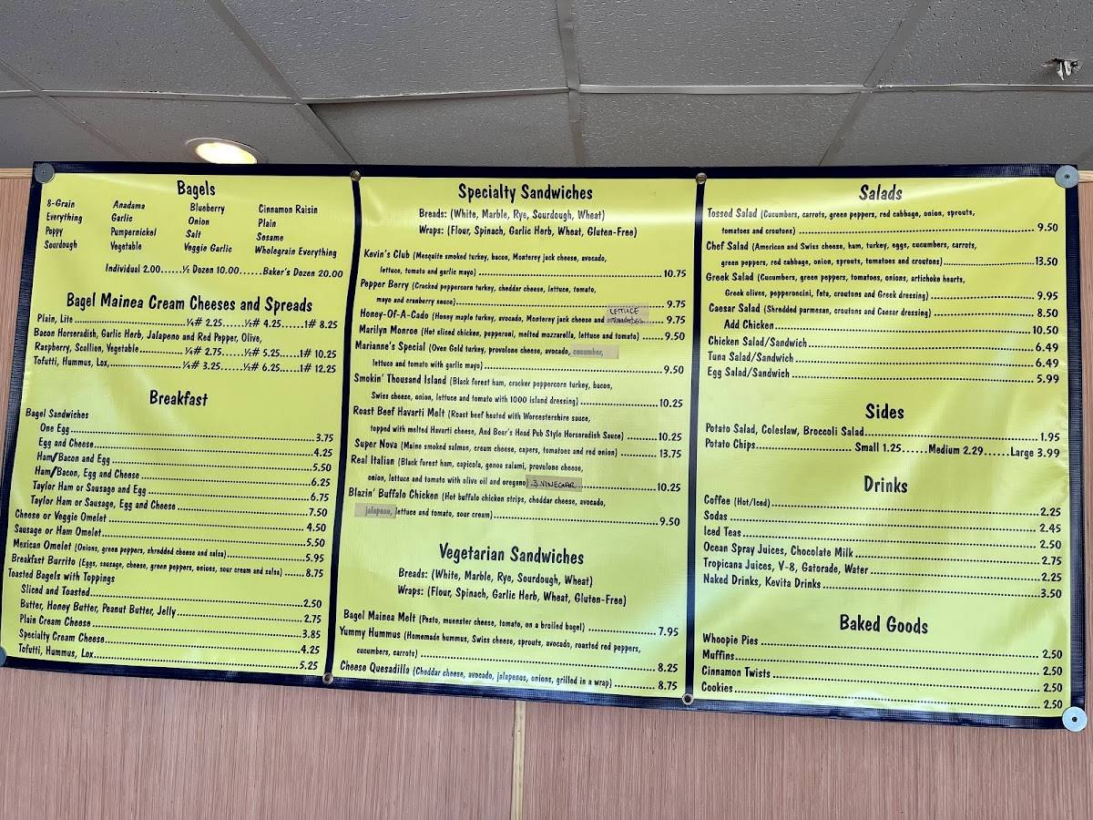 Menu at Bagel Mainea restaurant, Augusta