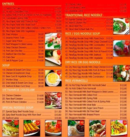 Menu at Ballarat vietnamese noodle house restaurant, Ballarat Central