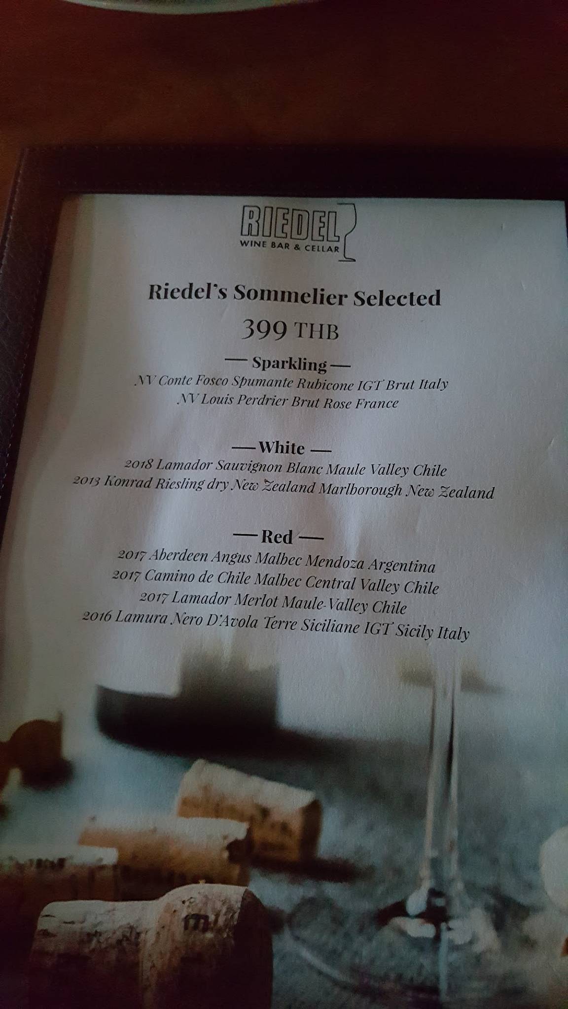 Menu at Riedel Wine Bar & Cellar, Bangkok