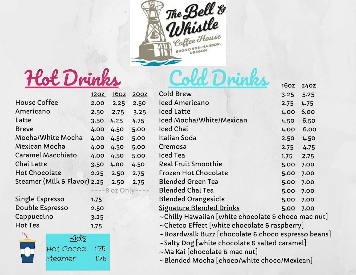 Menu at Bell & Whistle Coffee House, Brookings