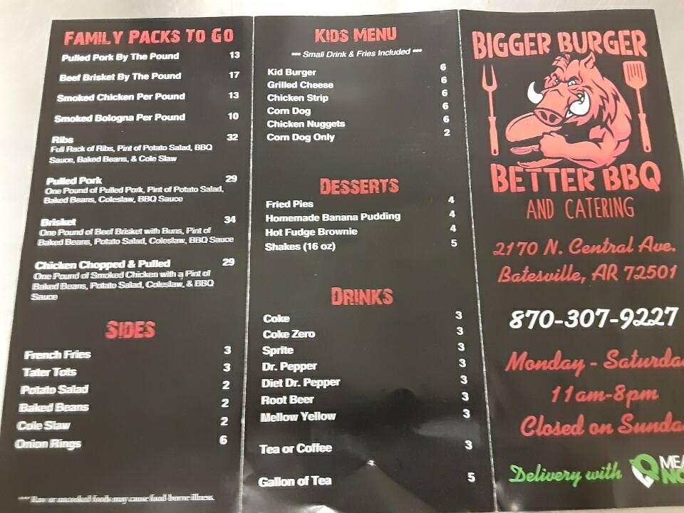 Menu at Bigger burger better bbq, Batesville